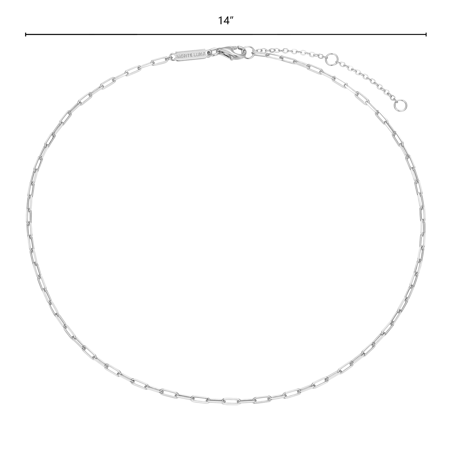 14+2" Mini Paperclip Chain in Rhodium-Plated Sterling Silver | M by Monte Luna