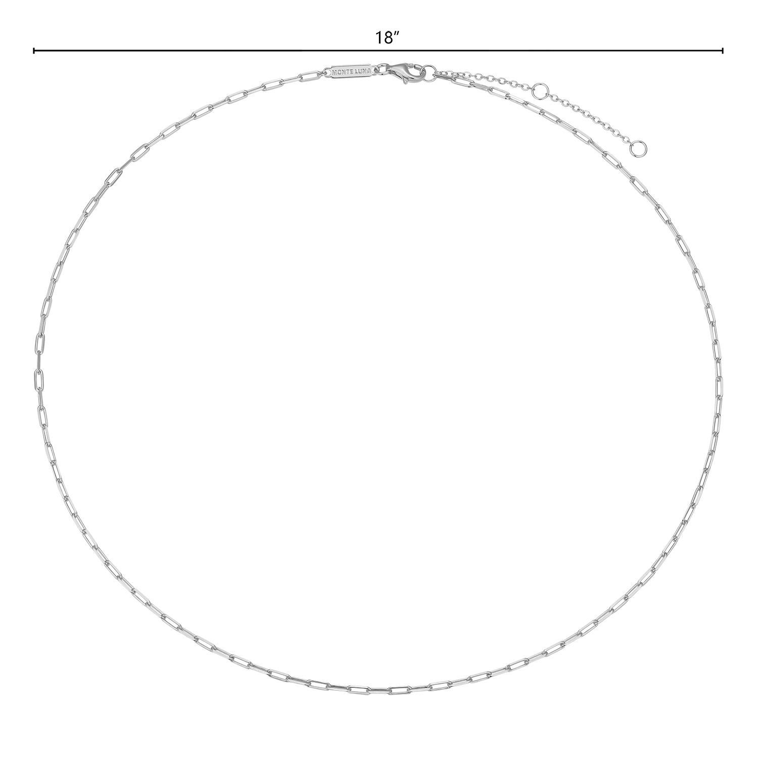 18+2" Mini Paperclip Chain in Rhodium-Plated Sterling Silver | M by Monte Luna