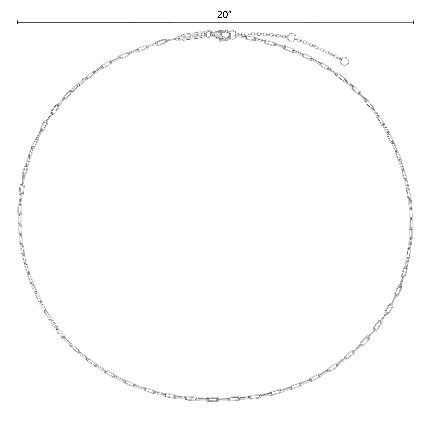20+2" Mini Paperclip Chain in Rhodium-Plated Sterling Silver | M by Monte Luna