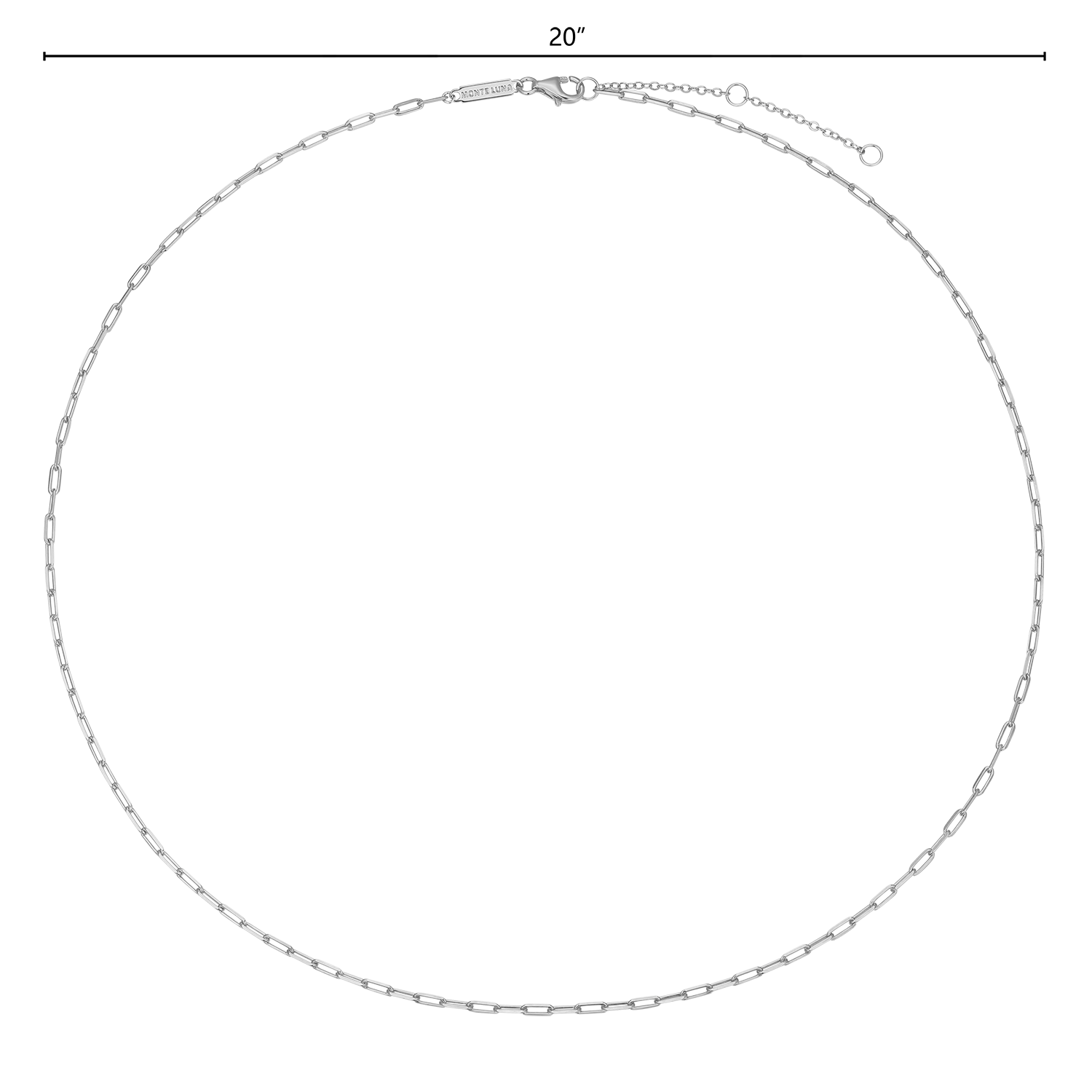 20+2" Mini Paperclip Chain in Rhodium-Plated Sterling Silver | M by Monte Luna