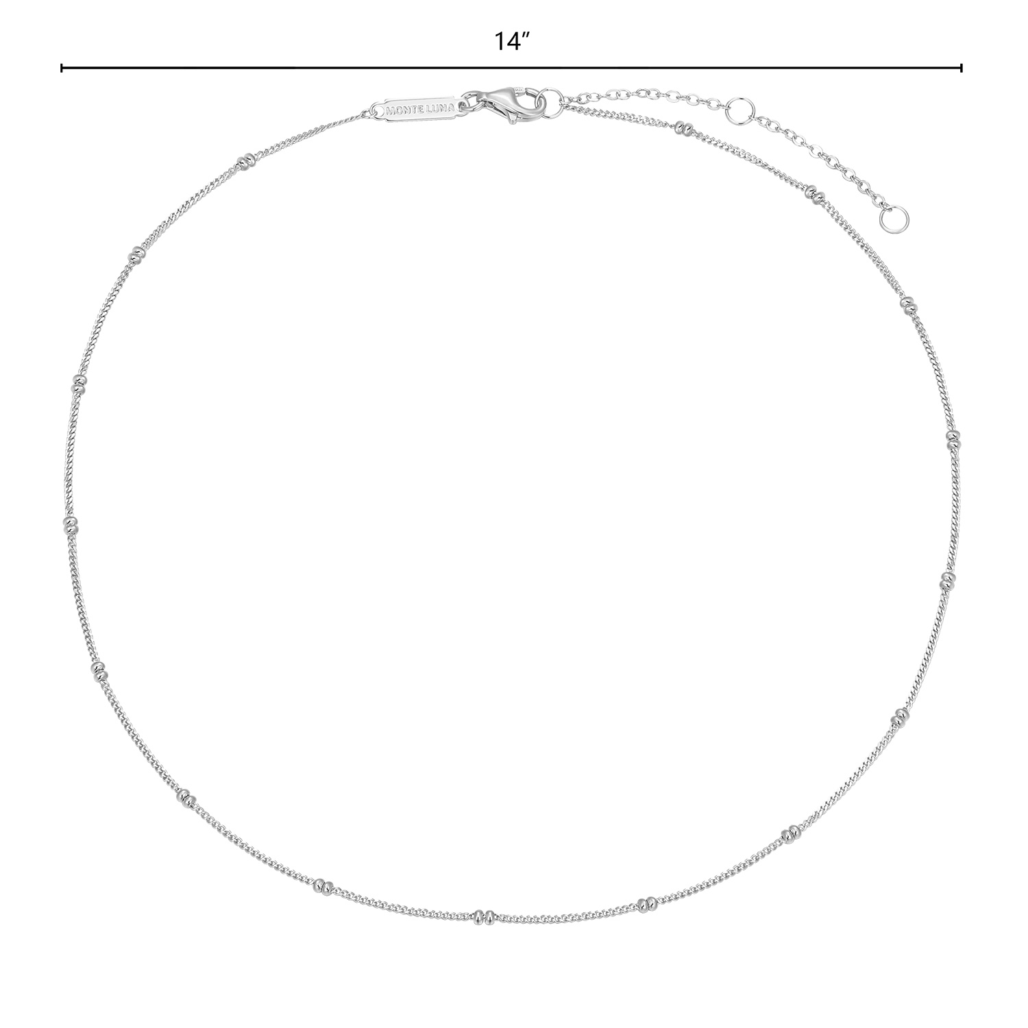 14+2" Beaded Chain in Rhodium-Plated Sterling Silver | M by Monte Luna