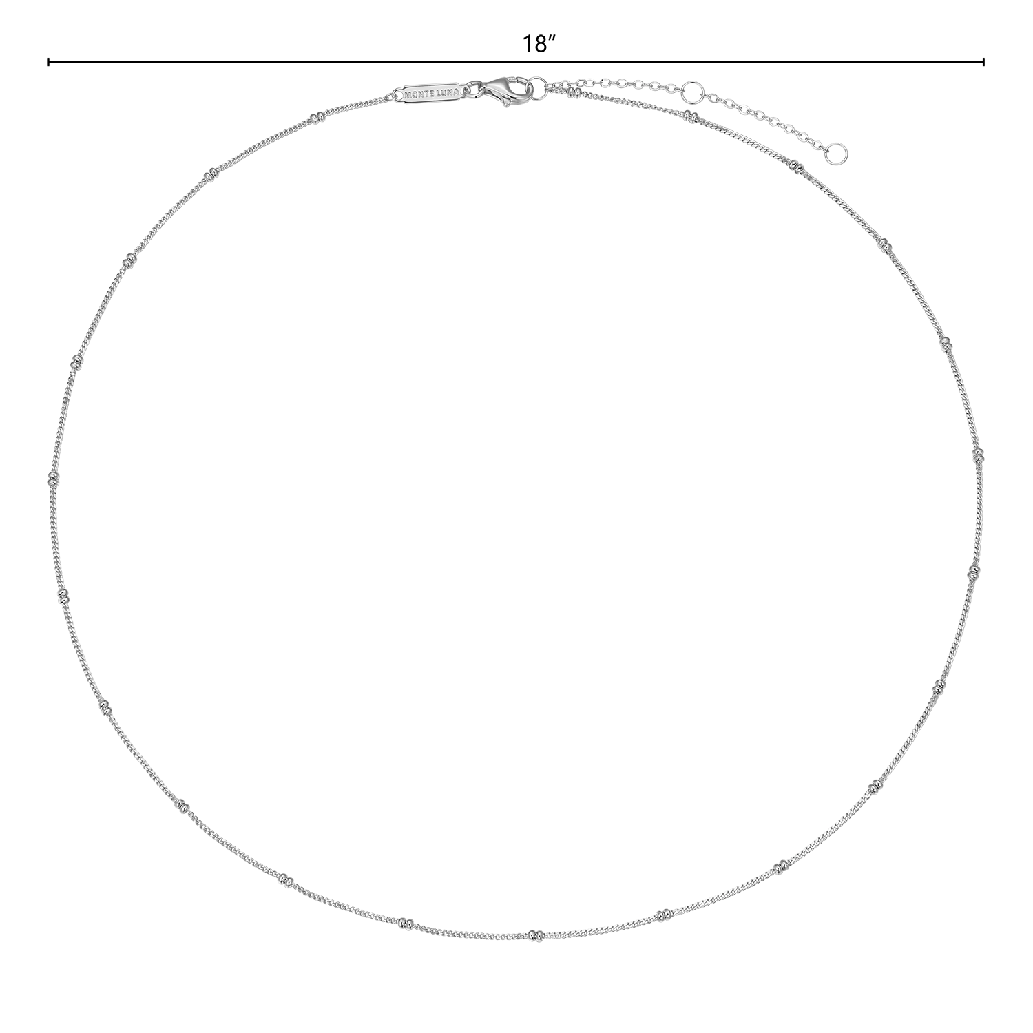 18+2" Beaded Chain in Rhodium-Plated Sterling Silver | M by Monte Luna
