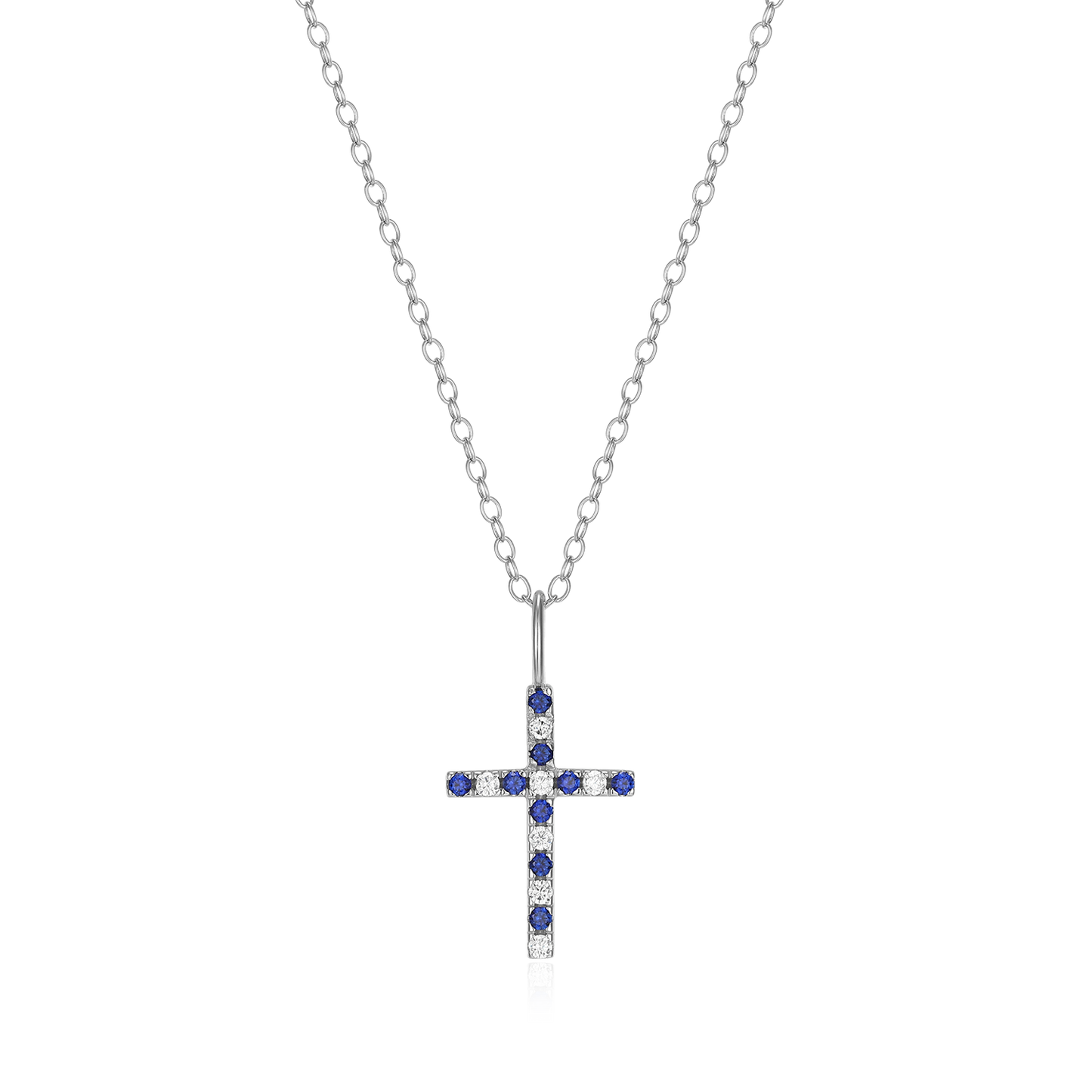 Cross Lab-Created Sapphire & Diamond Pendant Necklace in Rhodium-Plated Sterling Silver | M by Monte Luna