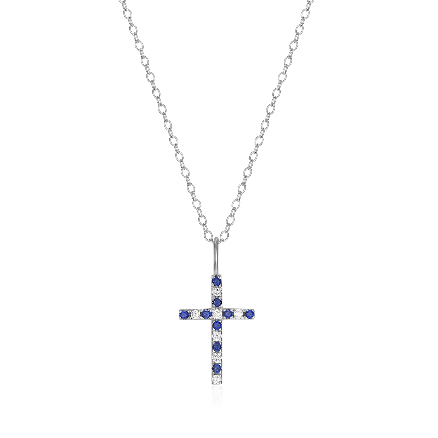 Cross Lab-Created Sapphire & Diamond Pendant Necklace in Rhodium-Plated Sterling Silver | M by Monte Luna