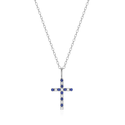 Cross Lab-Created Sapphire & Diamond Pendant Necklace in Rhodium-Plated Sterling Silver | M by Monte Luna