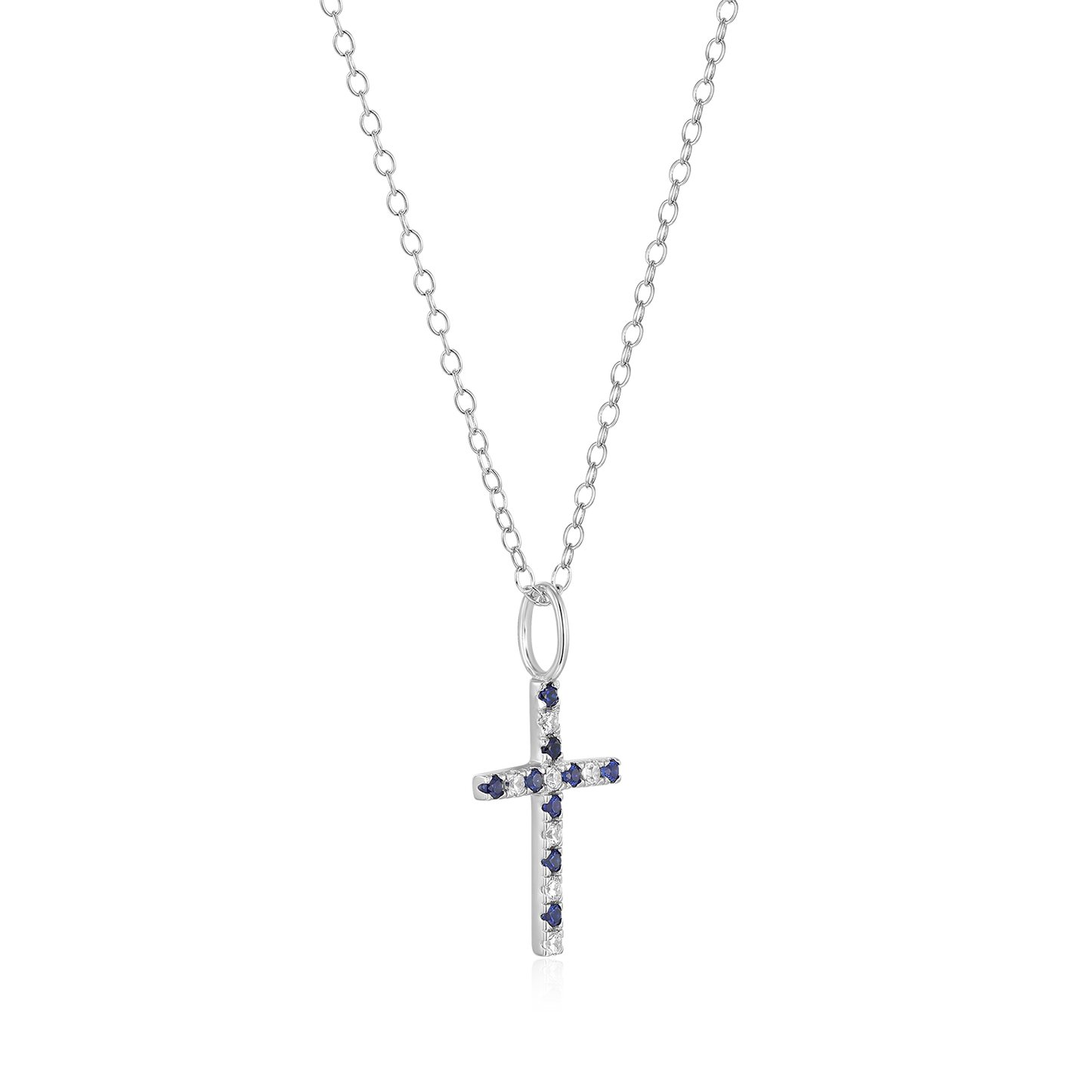 Cross Lab-Created Sapphire & Diamond Pendant Necklace in Rhodium-Plated Sterling Silver | M by Monte Luna