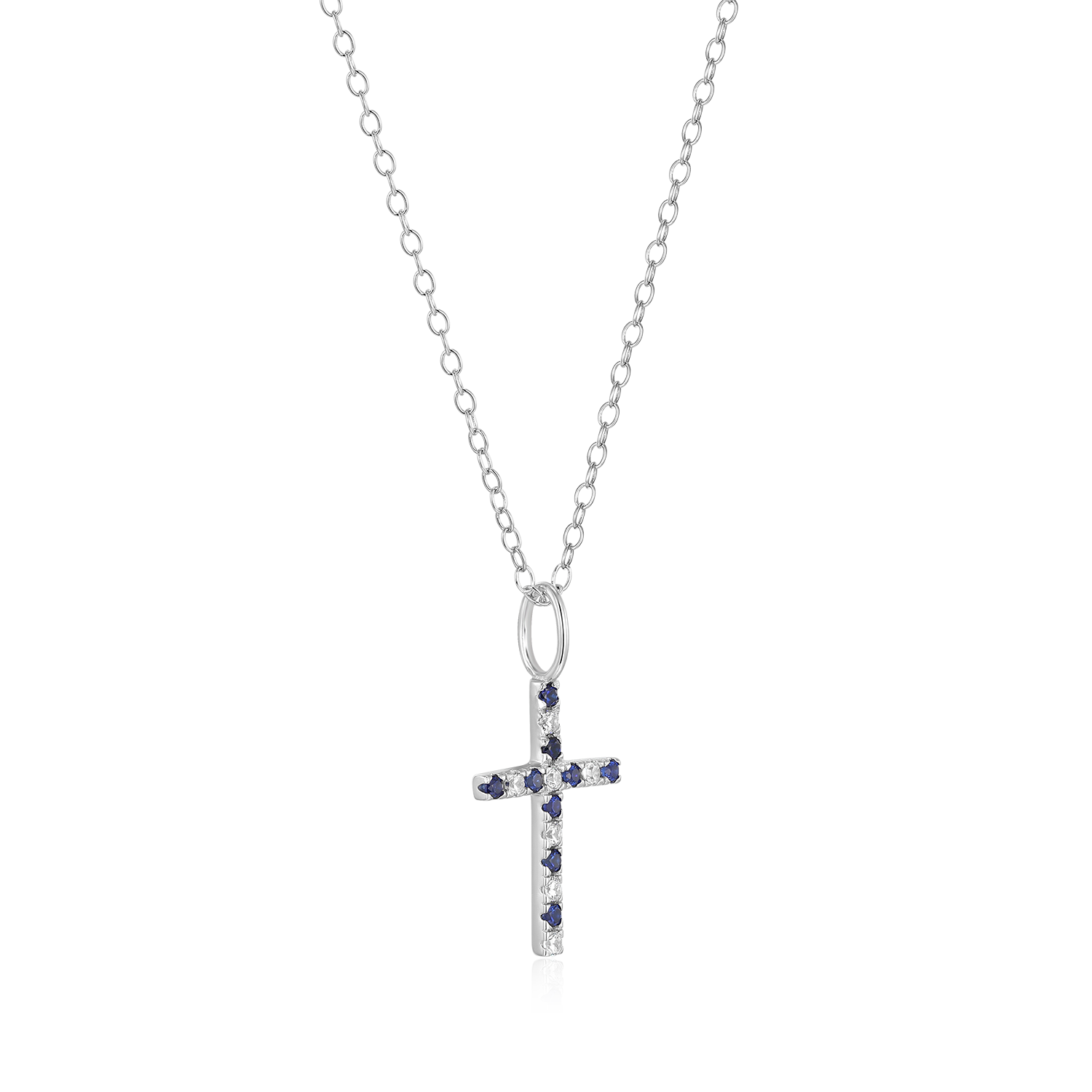 Cross Lab-Created Sapphire & Diamond Pendant Necklace in Rhodium-Plated Sterling Silver | M by Monte Luna