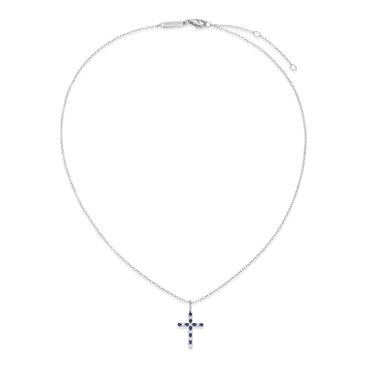 Cross Lab-Created Sapphire & Diamond Pendant Necklace in Rhodium-Plated Sterling Silver | M by Monte Luna