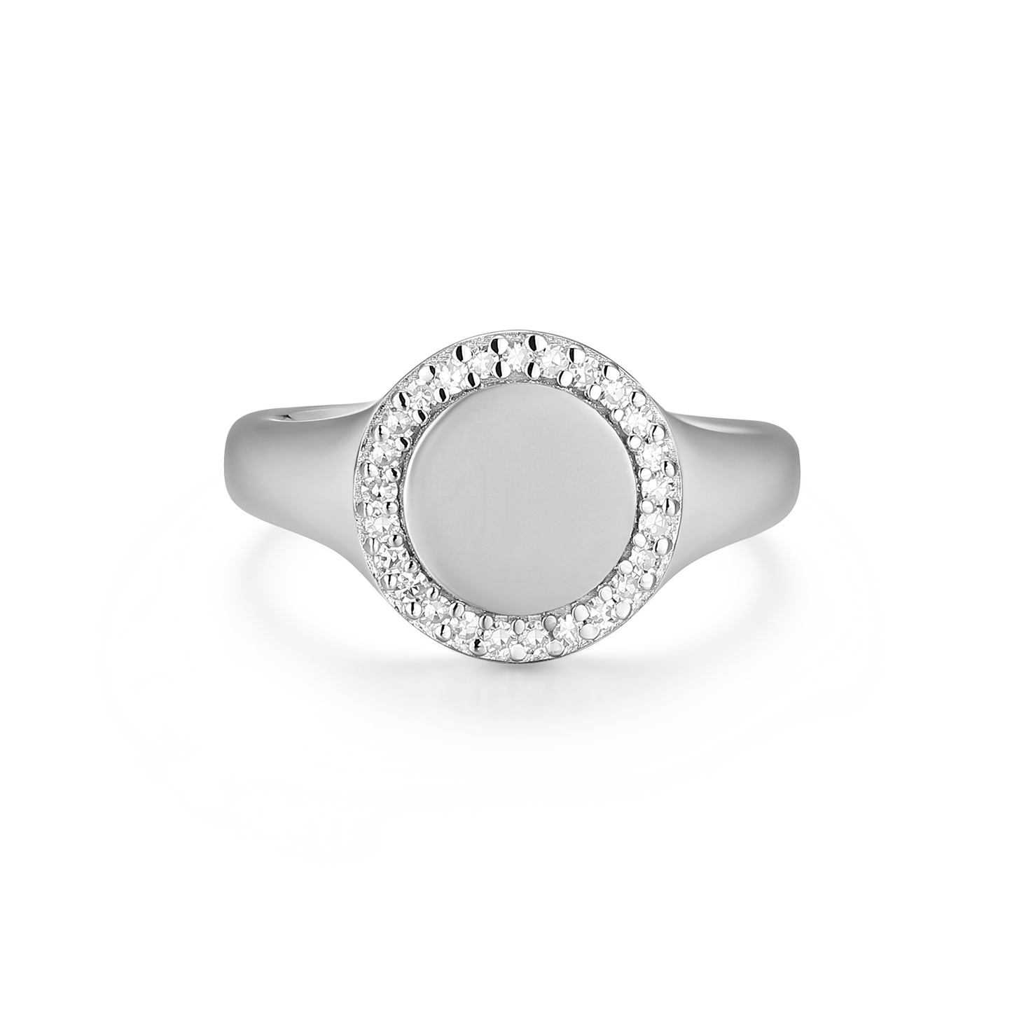 Lab-Created Diamond Pave-Framed Signet Ring in Rhodium-Plated Sterling Silver | M by Monte Luna