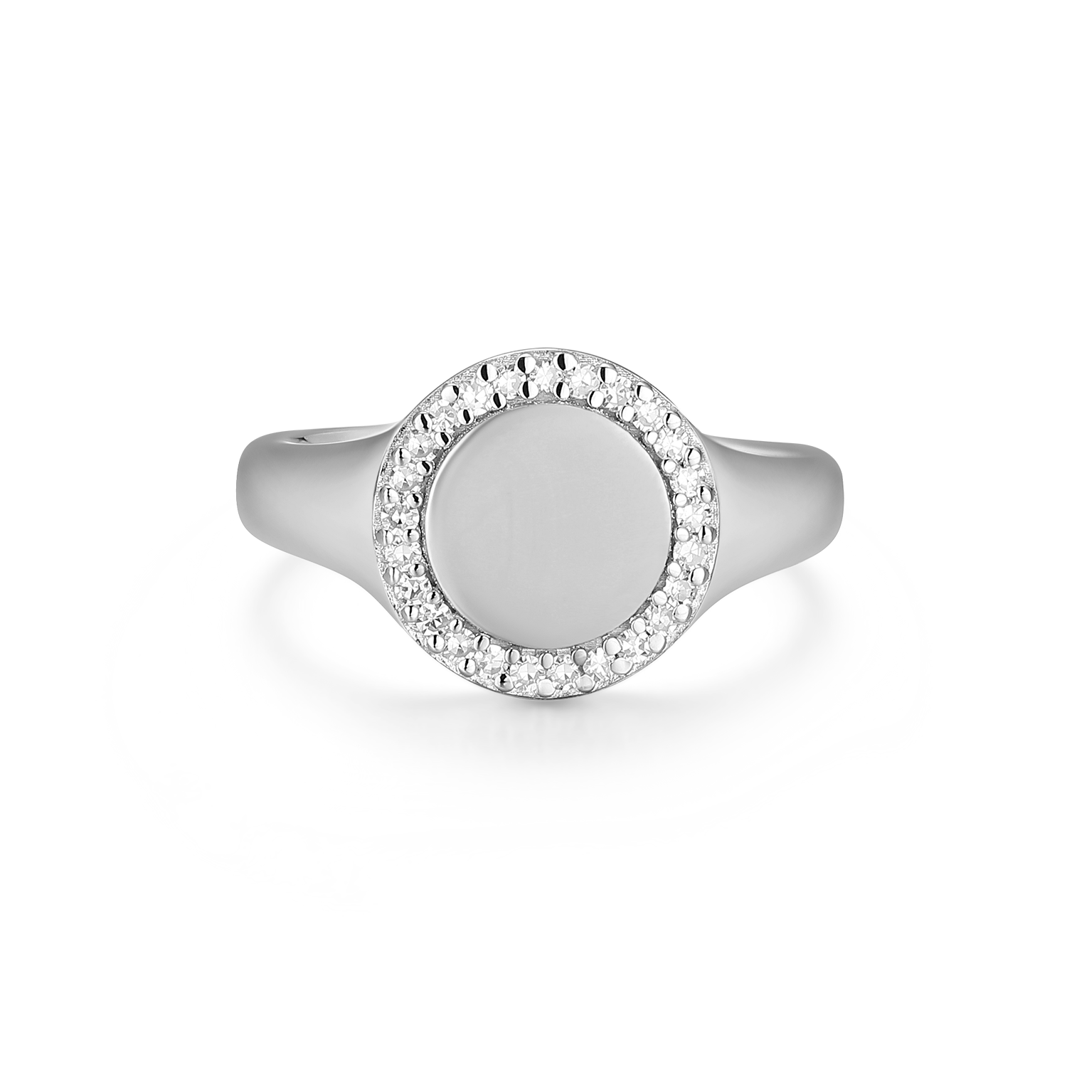 Lab-Created Diamond Pave-Framed Signet Ring in Rhodium-Plated Sterling Silver | M by Monte Luna