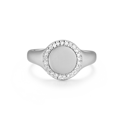 Lab-Created Diamond Pave-Framed Signet Ring in Rhodium-Plated Sterling Silver | M by Monte Luna