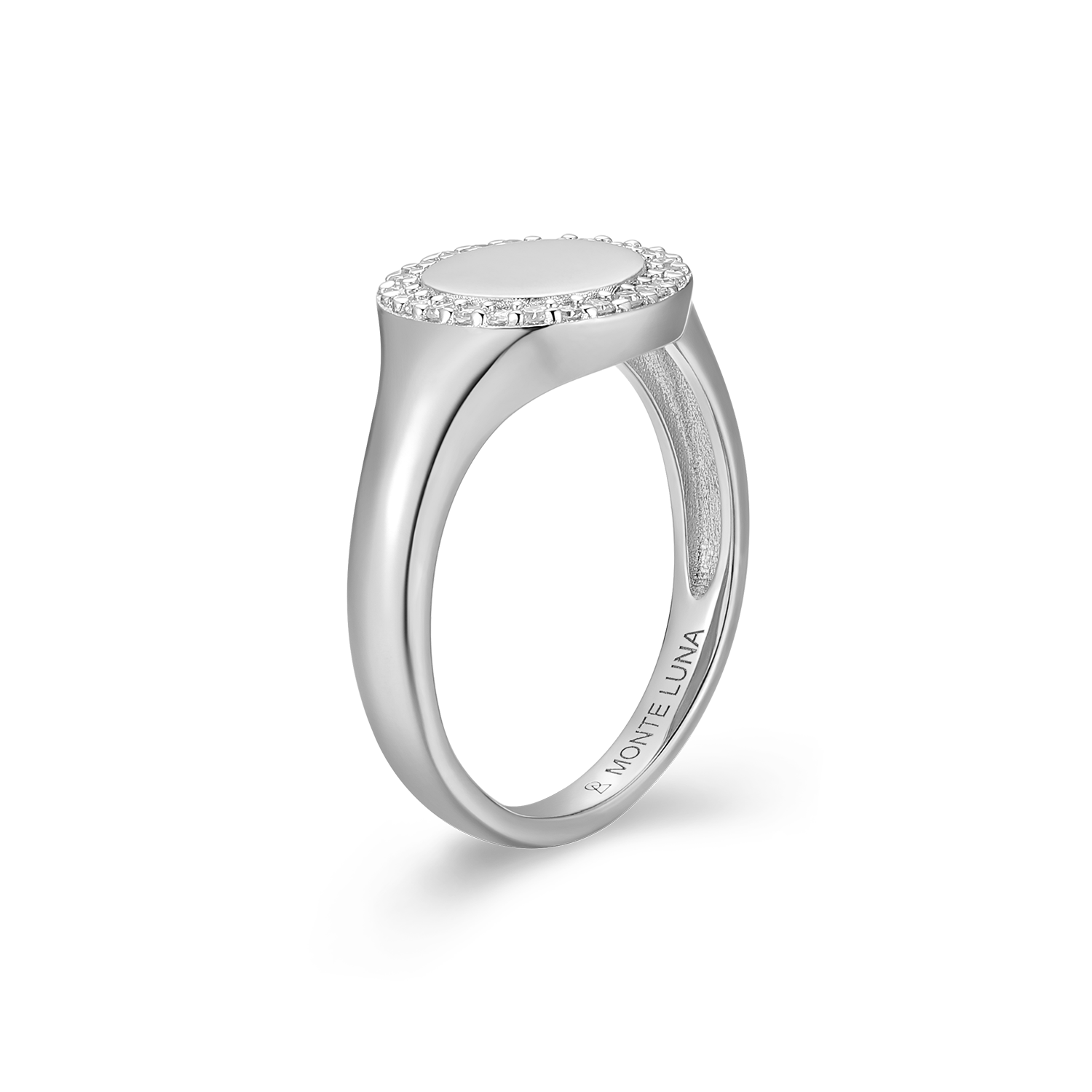Lab-Created Diamond Pave-Framed Signet Ring in Rhodium-Plated Sterling Silver | M by Monte Luna