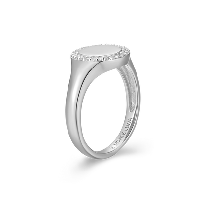 Lab-Created Diamond Pave-Framed Signet Ring in Rhodium-Plated Sterling Silver | M by Monte Luna