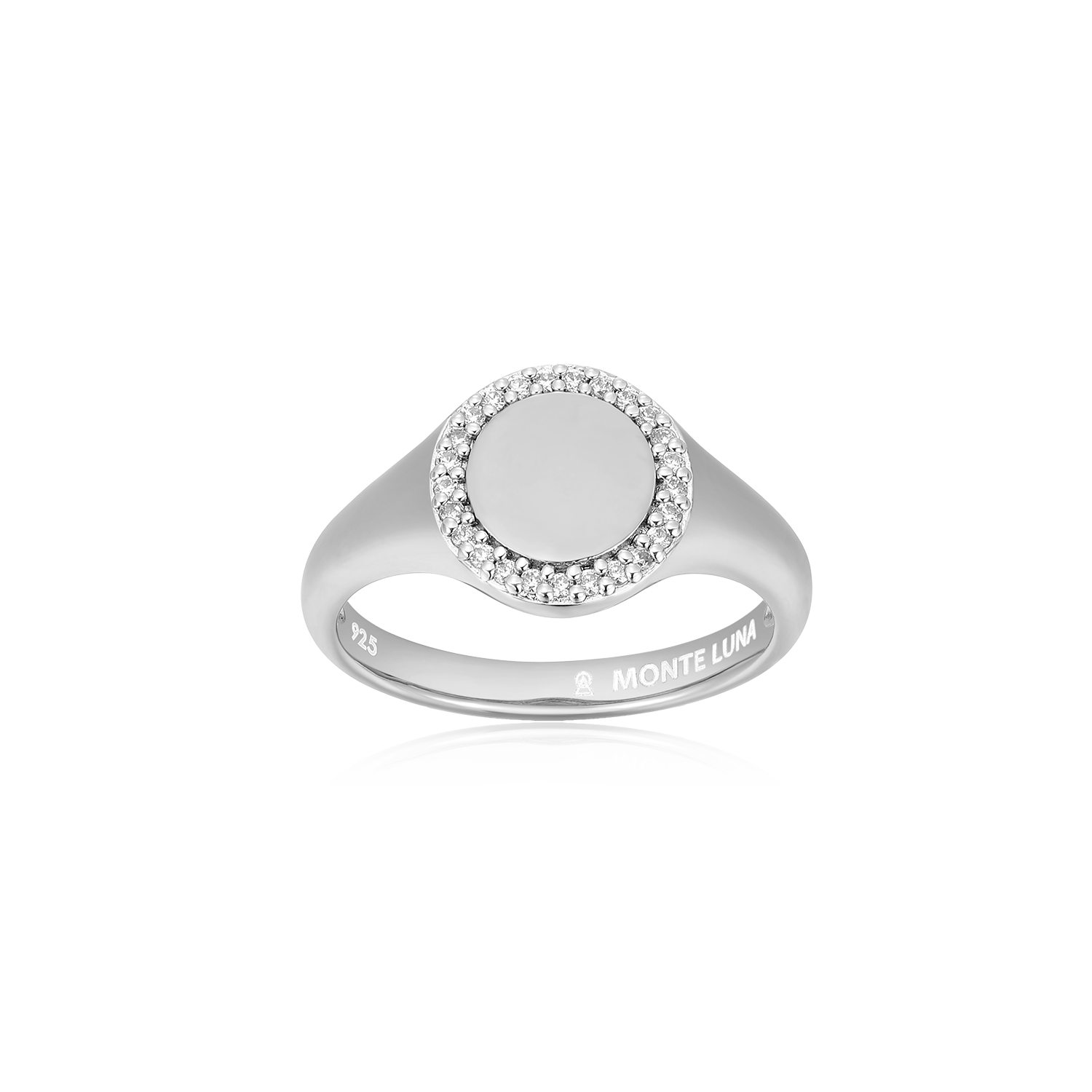 Lab-Created Diamond Pave-Framed Signet Ring in Rhodium-Plated Sterling Silver | M by Monte Luna