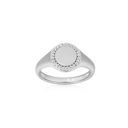 Lab-Created Diamond Pave-Framed Signet Ring in Rhodium-Plated Sterling Silver | M by Monte Luna