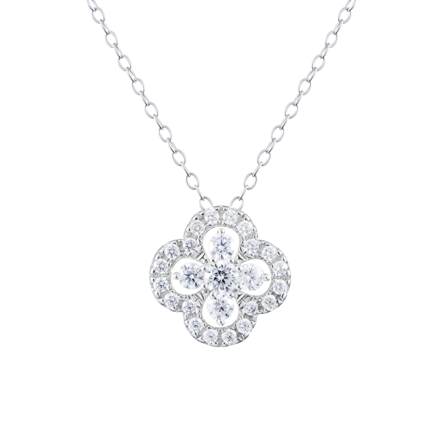 Full Stone Clover Statement Necklace in 14K White Gold | Monte Luna