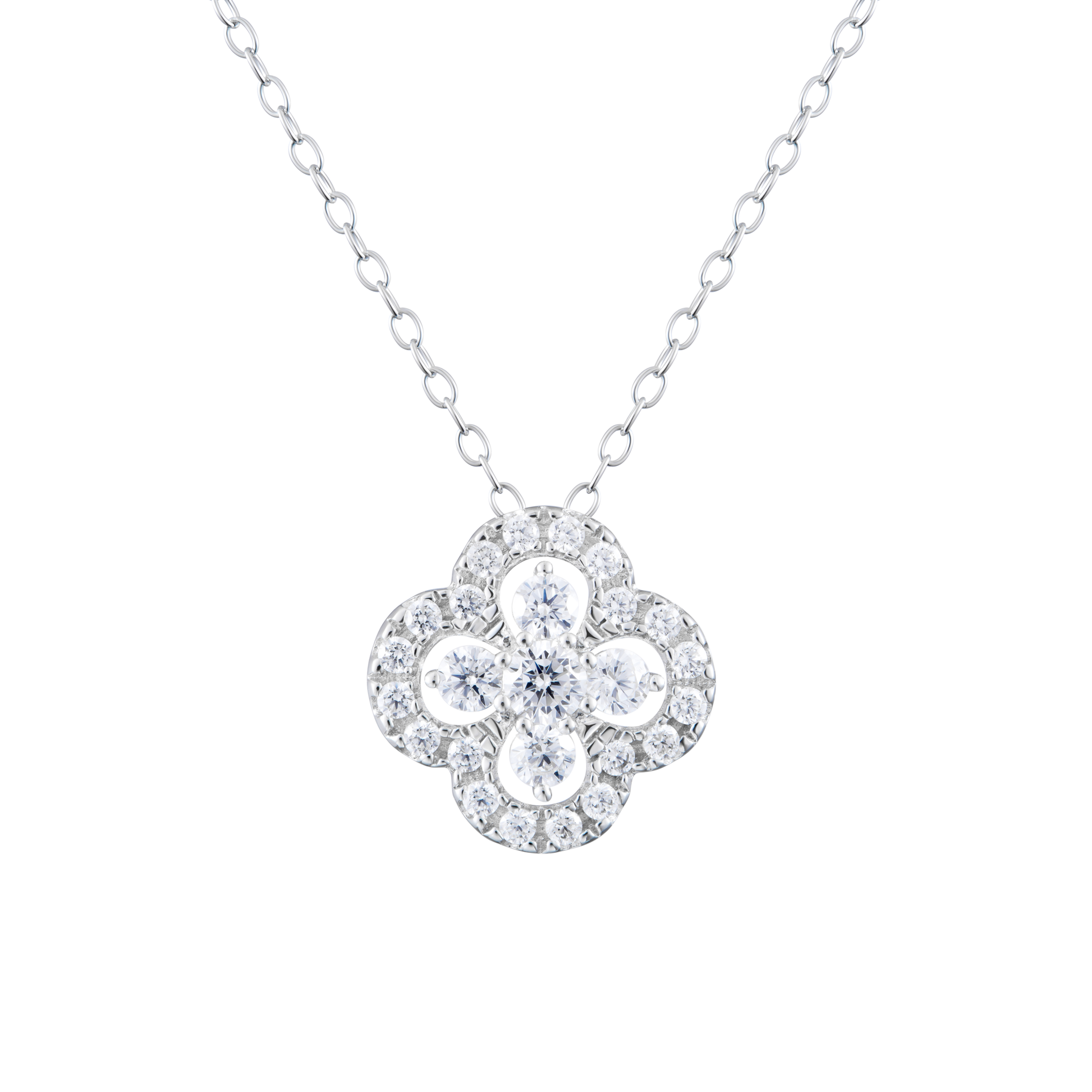 Full Stone Clover Statement Necklace in 14K White Gold | Monte Luna