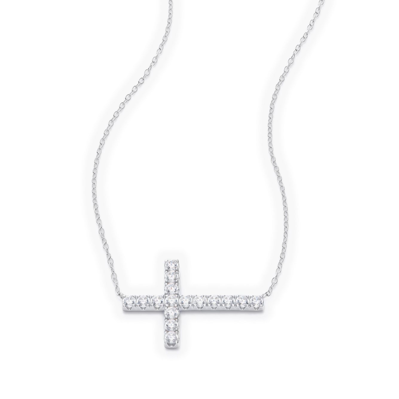 Sideways Pave Cross Necklace in 14K White Gold | Monte Luna