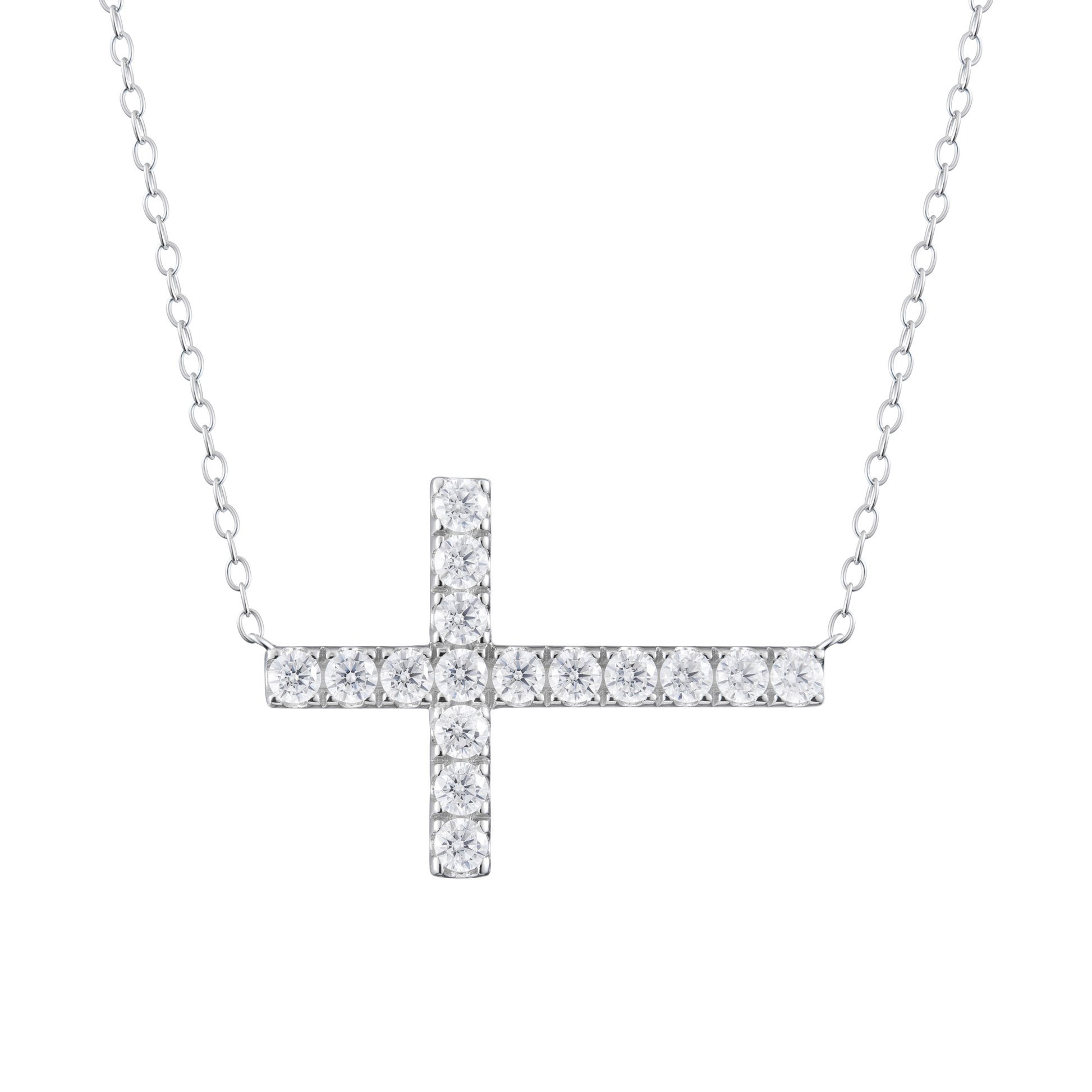Sideways Pave Cross Necklace in 14K White Gold | Monte Luna