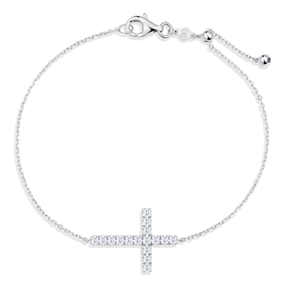 Sideways Cross Pendant Bolo Bracelet in 14K White Gold | Monte Luna