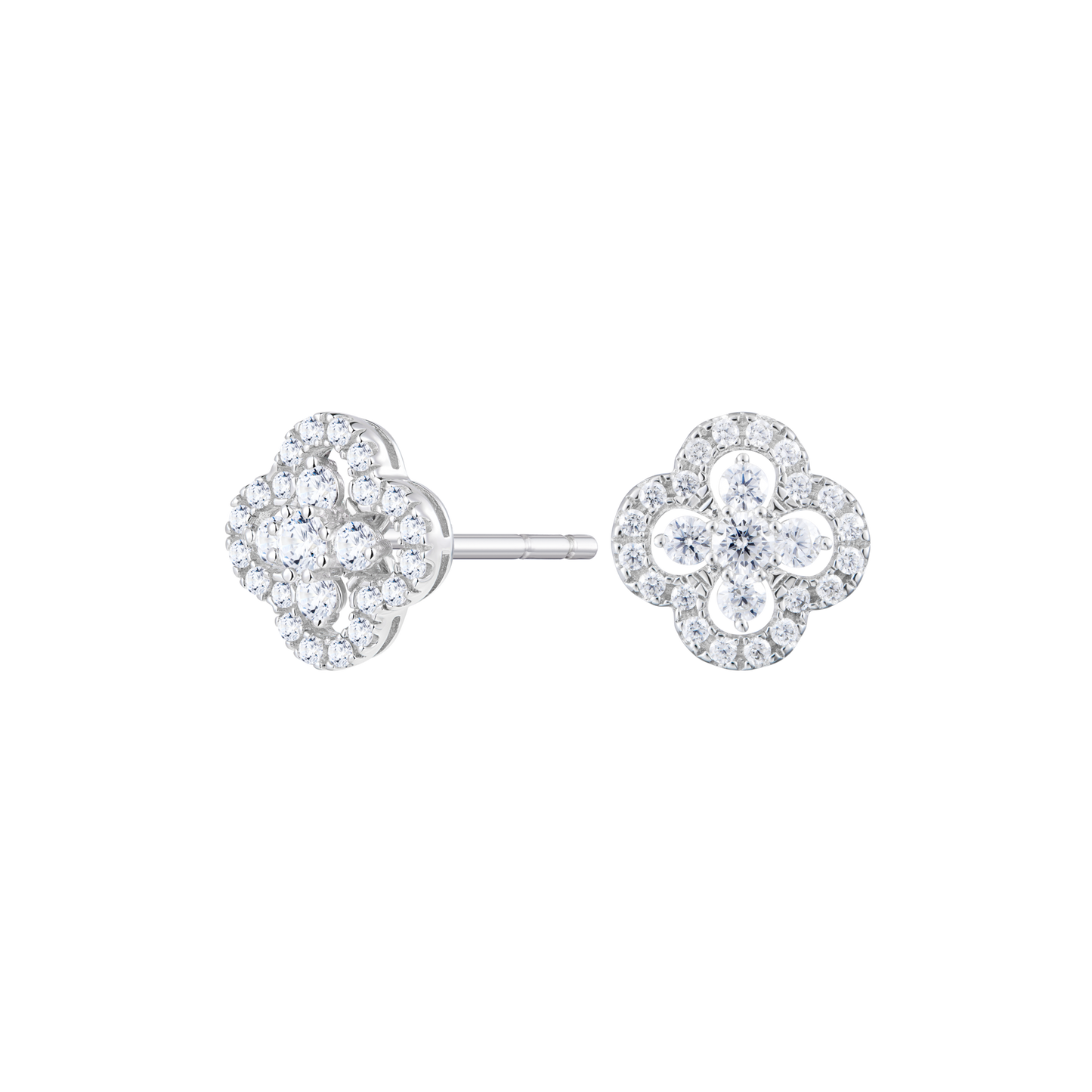 Full Stone Clover Stud Earrings in 14K White Gold | Monte Luna