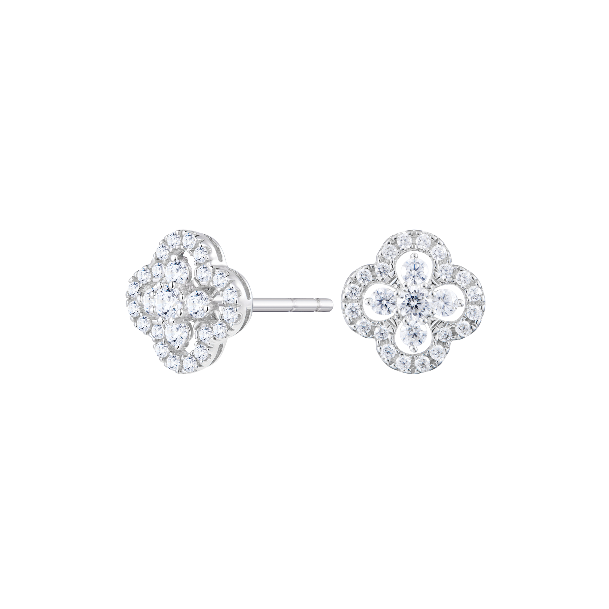 Full Stone Clover Stud Earrings in 14K White Gold | Monte Luna