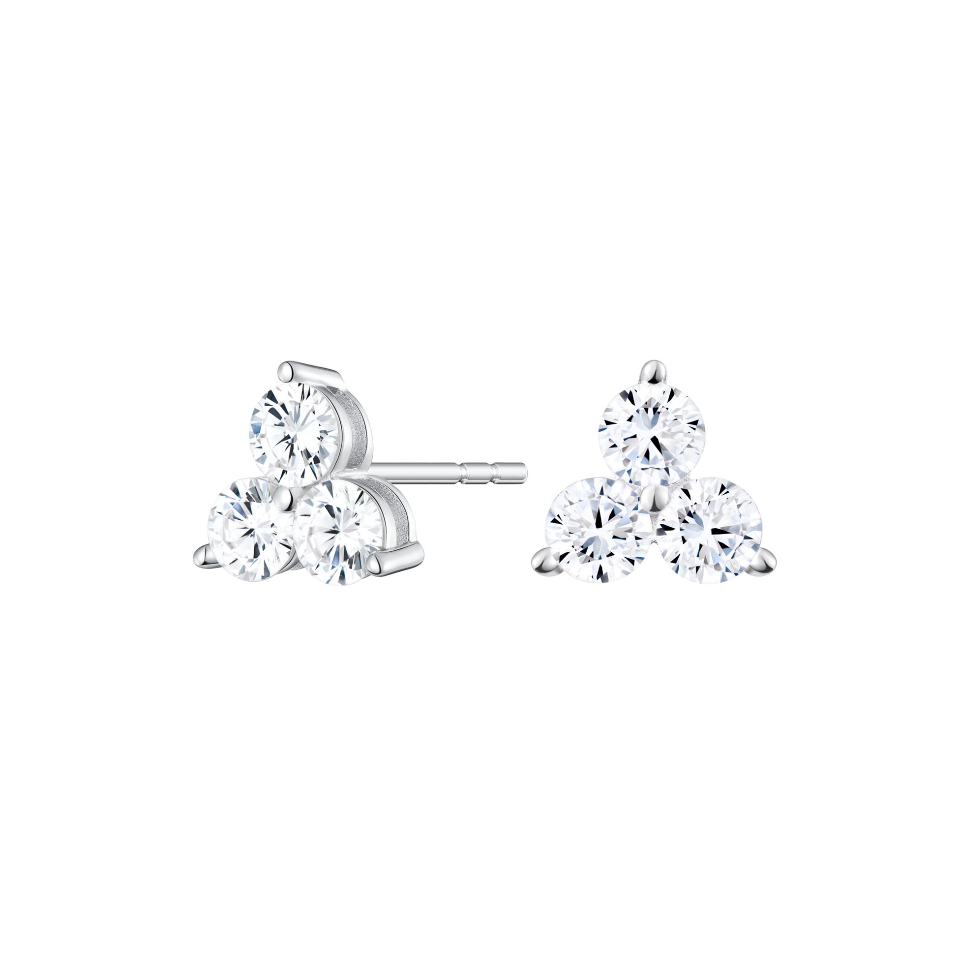 Three Stone Stud Earrings in 14K White Gold | Monte Luna