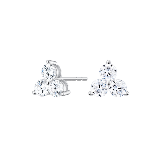 Three Stone Stud Earrings in 14K White Gold | Monte Luna