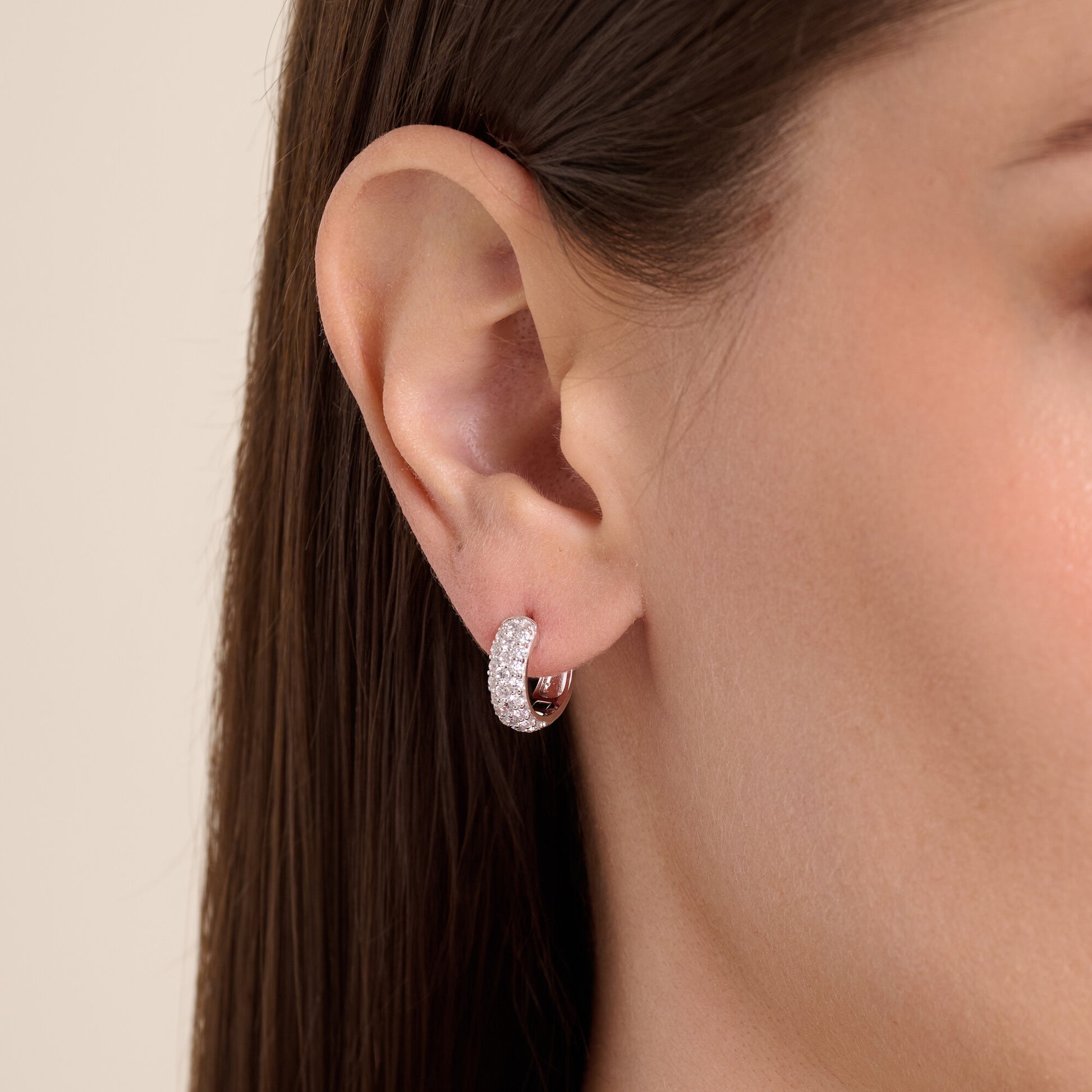 Wide Pave Hoop Earrings in 14K White Gold | Monte Luna