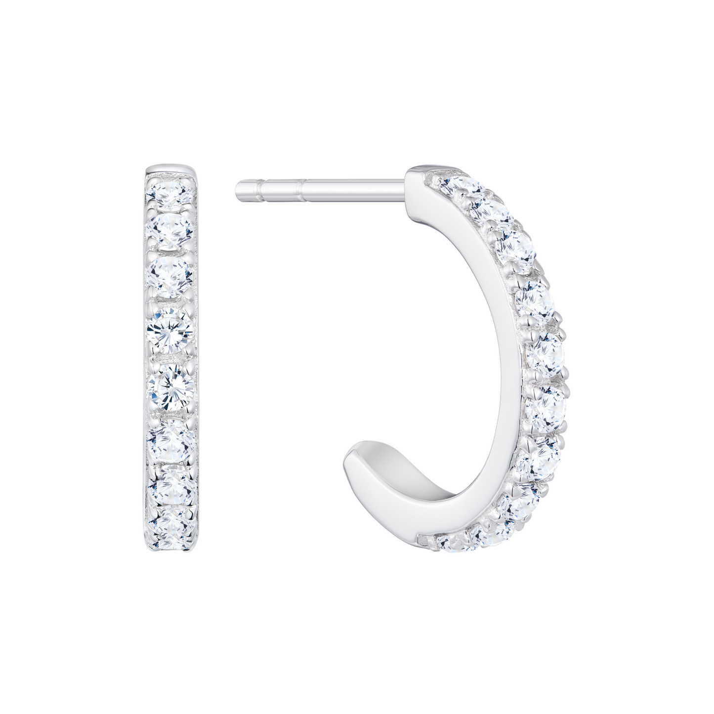 Pave J-Hoop Stud Earrings in 14K White Gold | Monte Luna