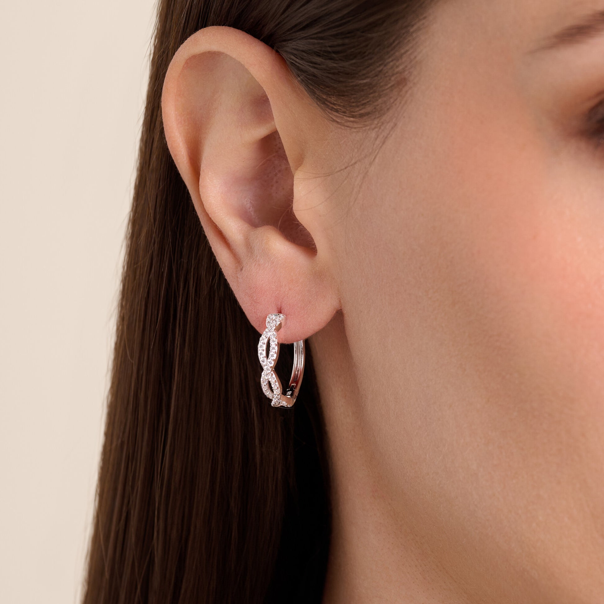 Full Pave Twist Hoop Earrings in 14K White Gold | Monte Luna