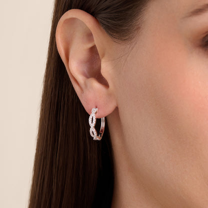 Full Pave Twist Hoop Earrings in 14K White Gold | Monte Luna