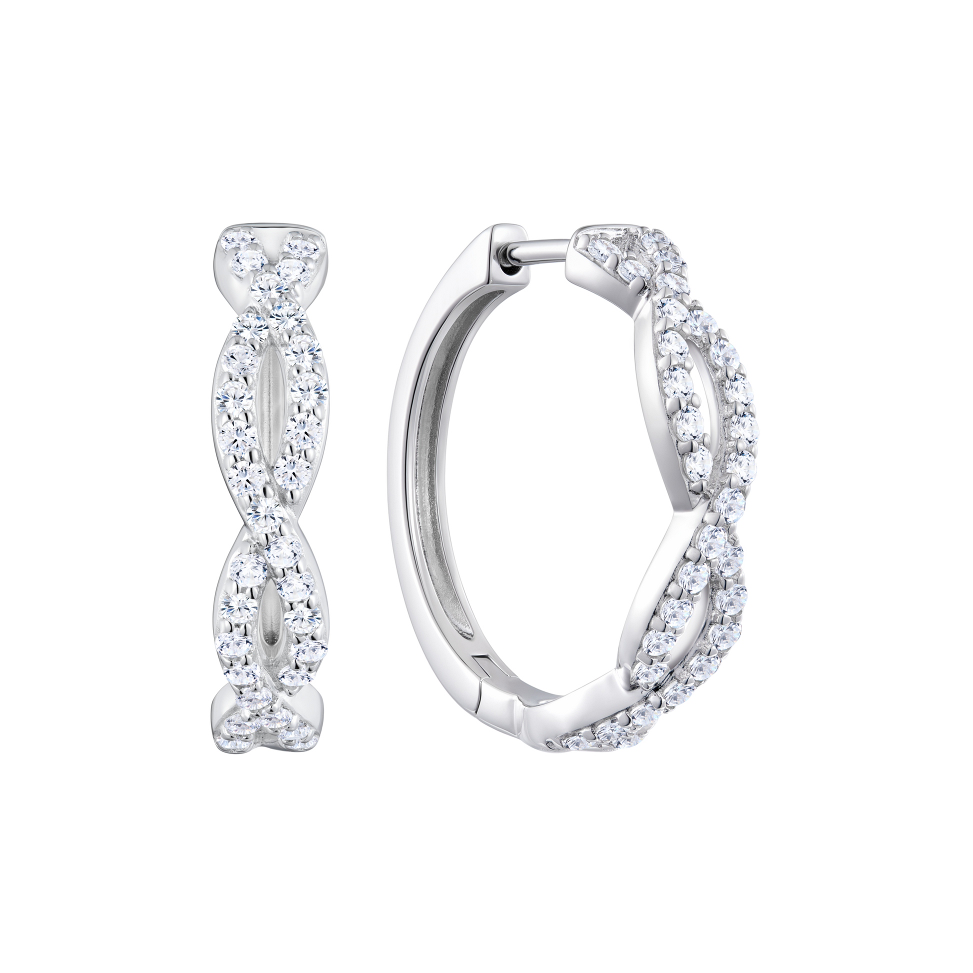 Full Pave Twist Hoop Earrings in 14K White Gold | Monte Luna