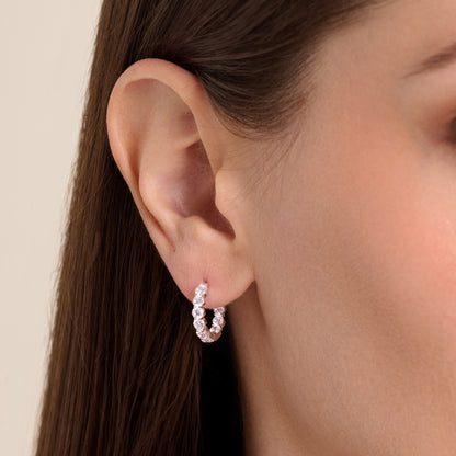 Wide Shared Prong Hoop Earrings in 14K White Gold | Monte Luna