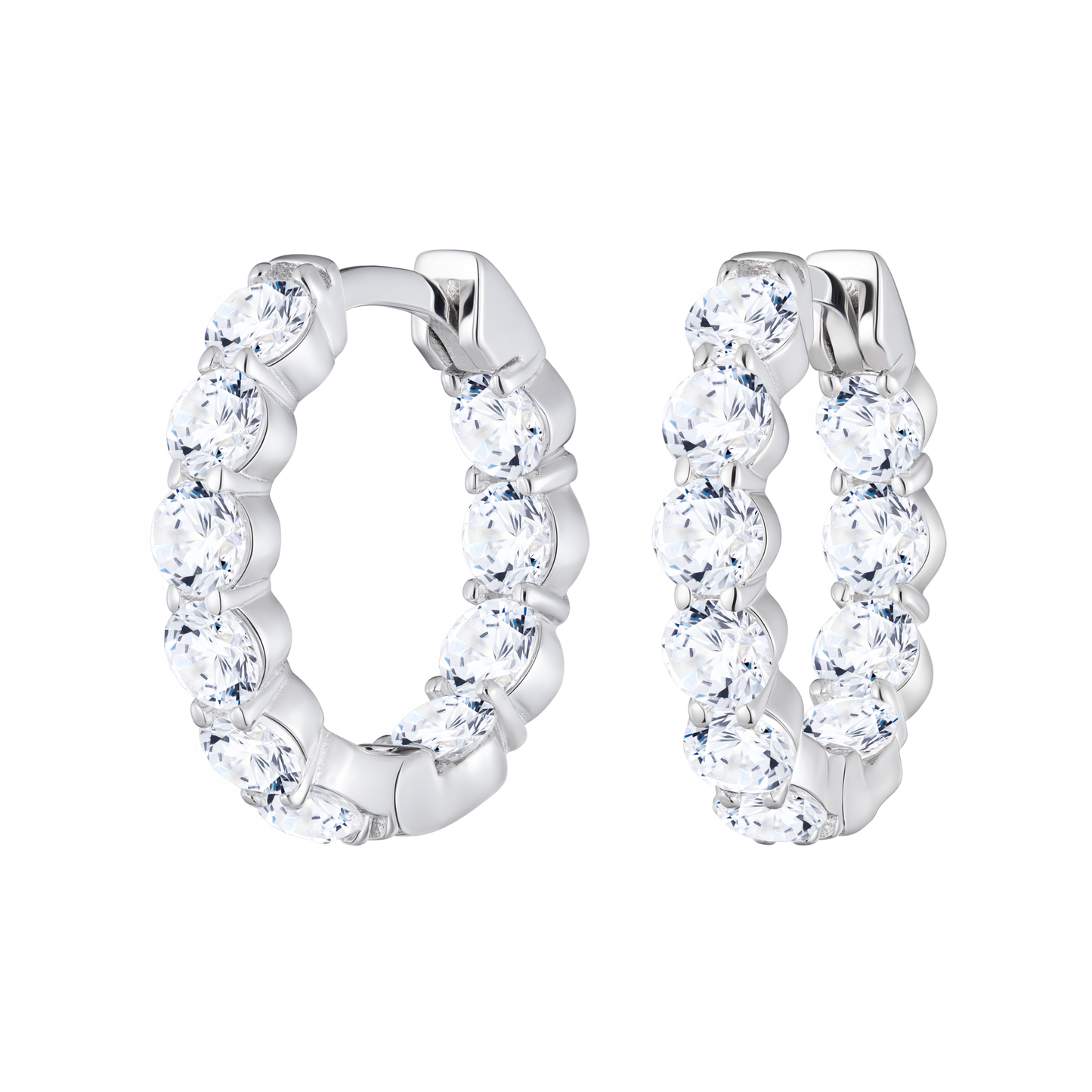 Wide Shared Prong Hoop Earrings in 14K White Gold | Monte Luna