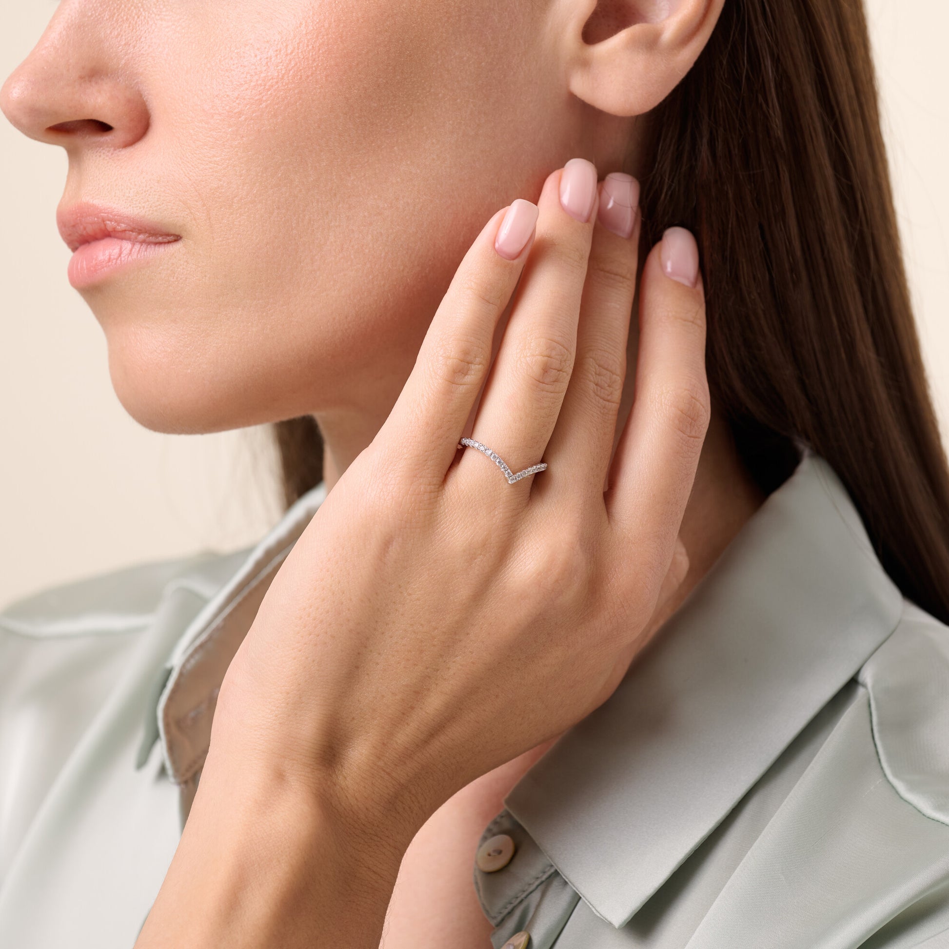 Chevron Pave Ring in 14K White Gold | Monte Luna