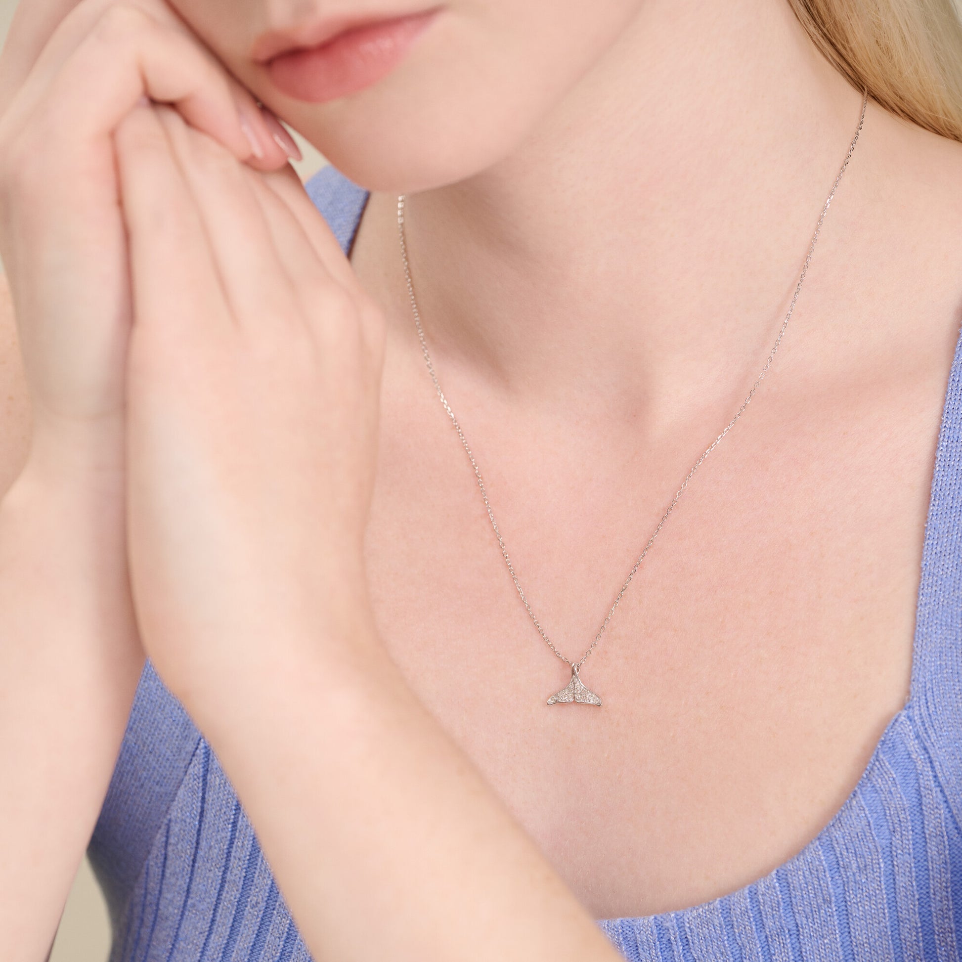 Whale Tail Pendant Necklace in Rhodium-Plated Sterling Silver | M by Monte Luna