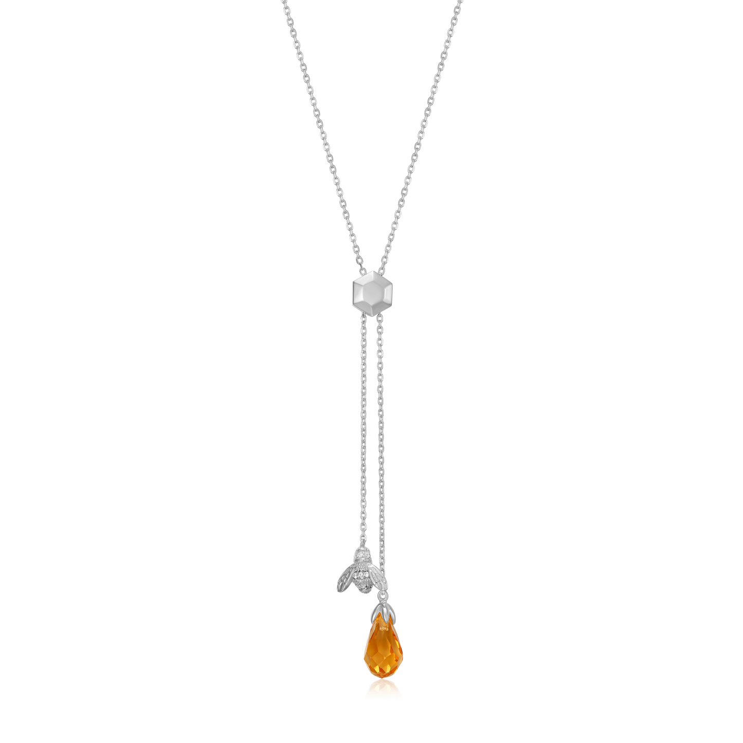 Honey Bee Y-Necklace in Rhodium-Plated Sterling Silver | M by Monte Luna