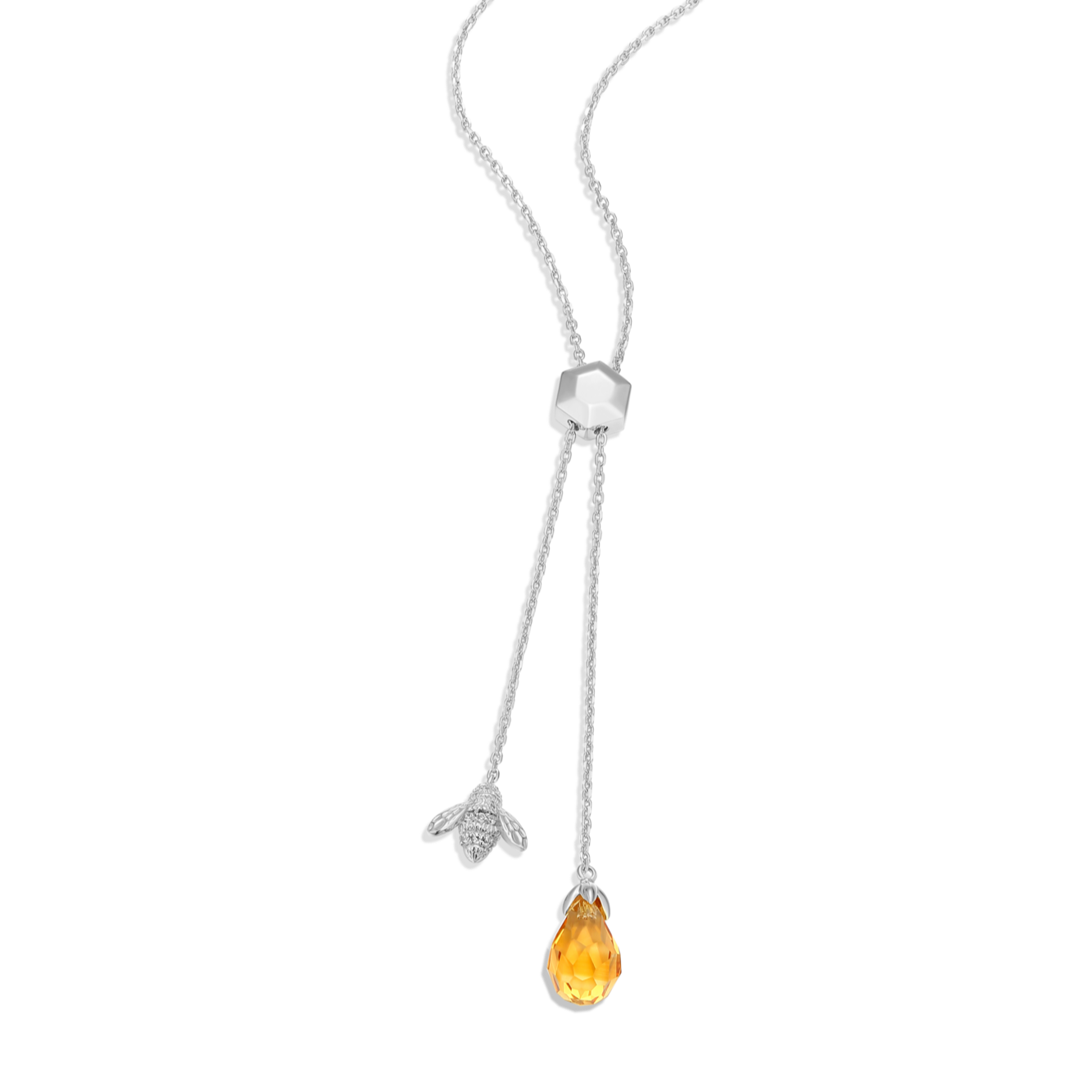 Honey Bee Y-Necklace in Rhodium-Plated Sterling Silver | M by Monte Luna
