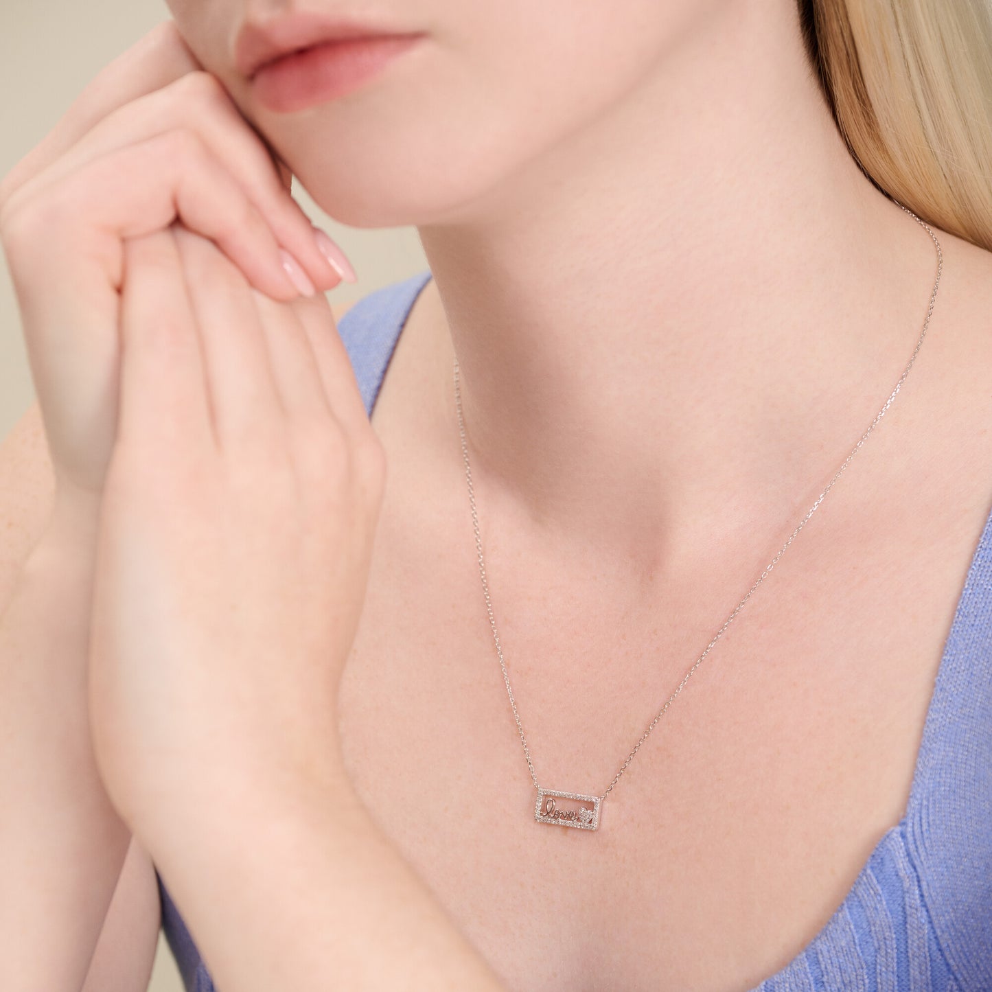 Framed Love Necklace in Rhodium-Plated Sterling Silver | M by Monte Luna