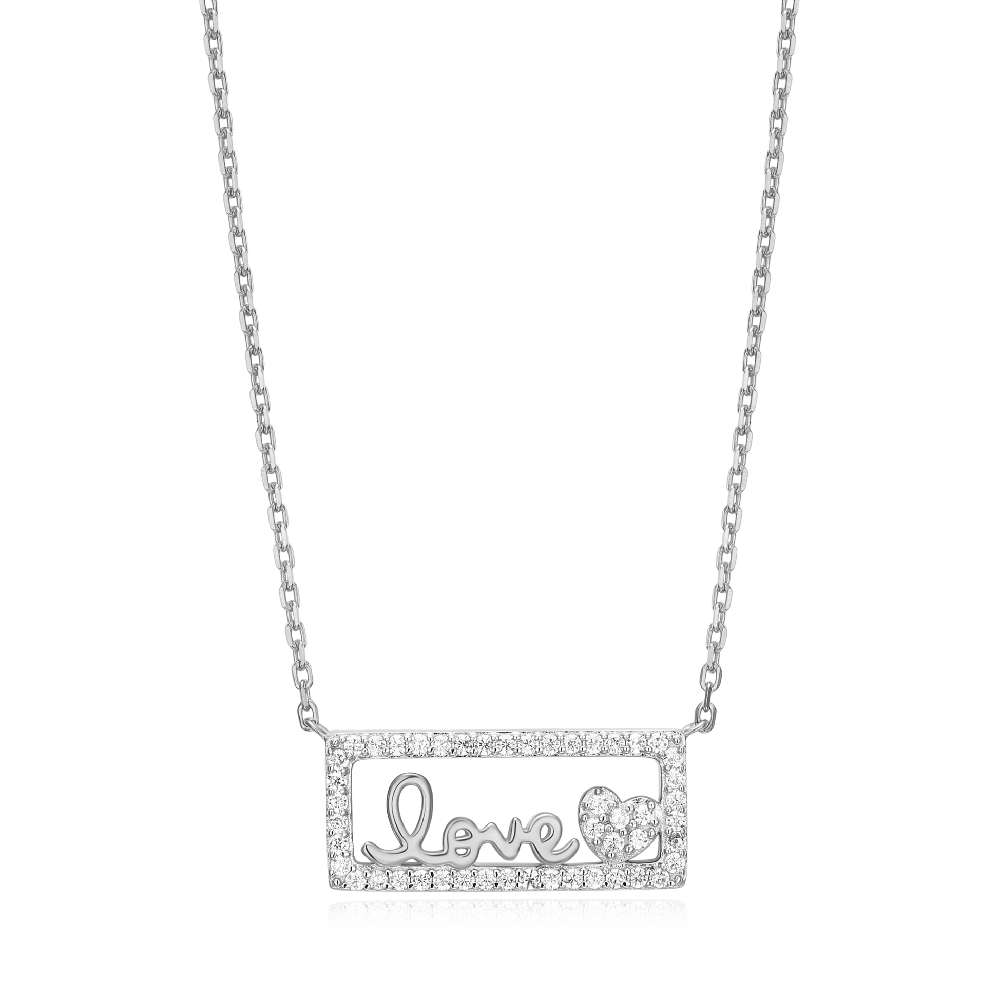Framed Love Necklace in Rhodium-Plated Sterling Silver | M by Monte Luna
