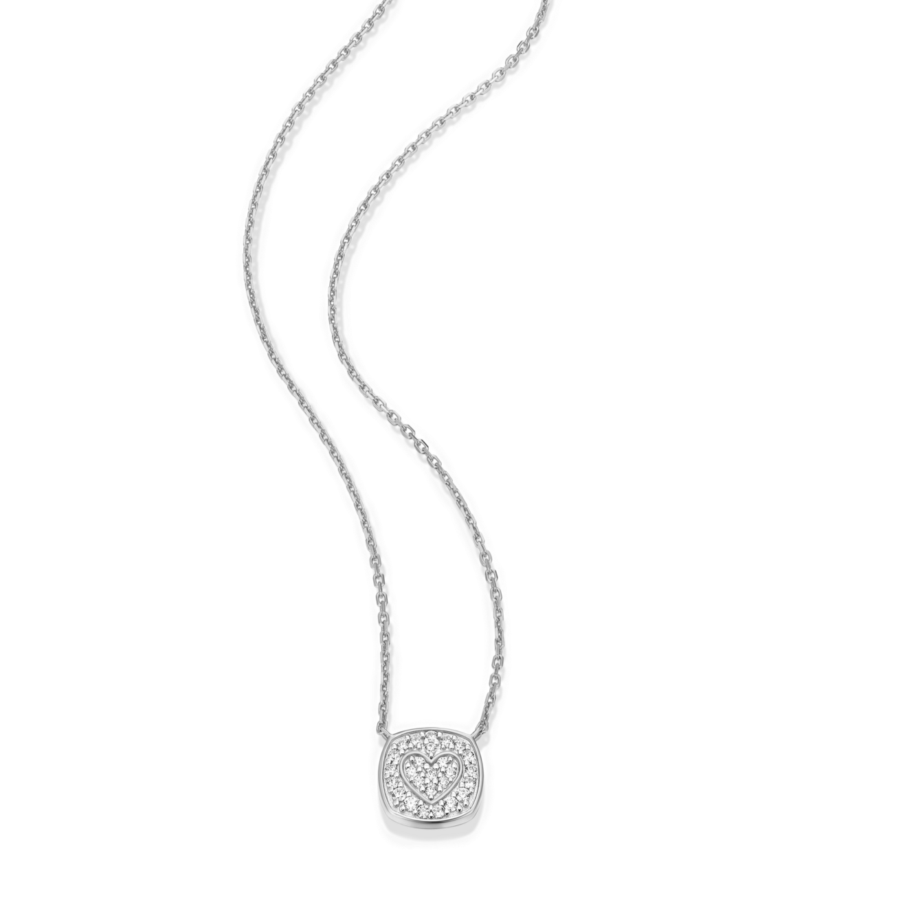 Heart Emblem Cushion Necklace in Rhodium-Plated Sterling Silver | M by Monte Luna