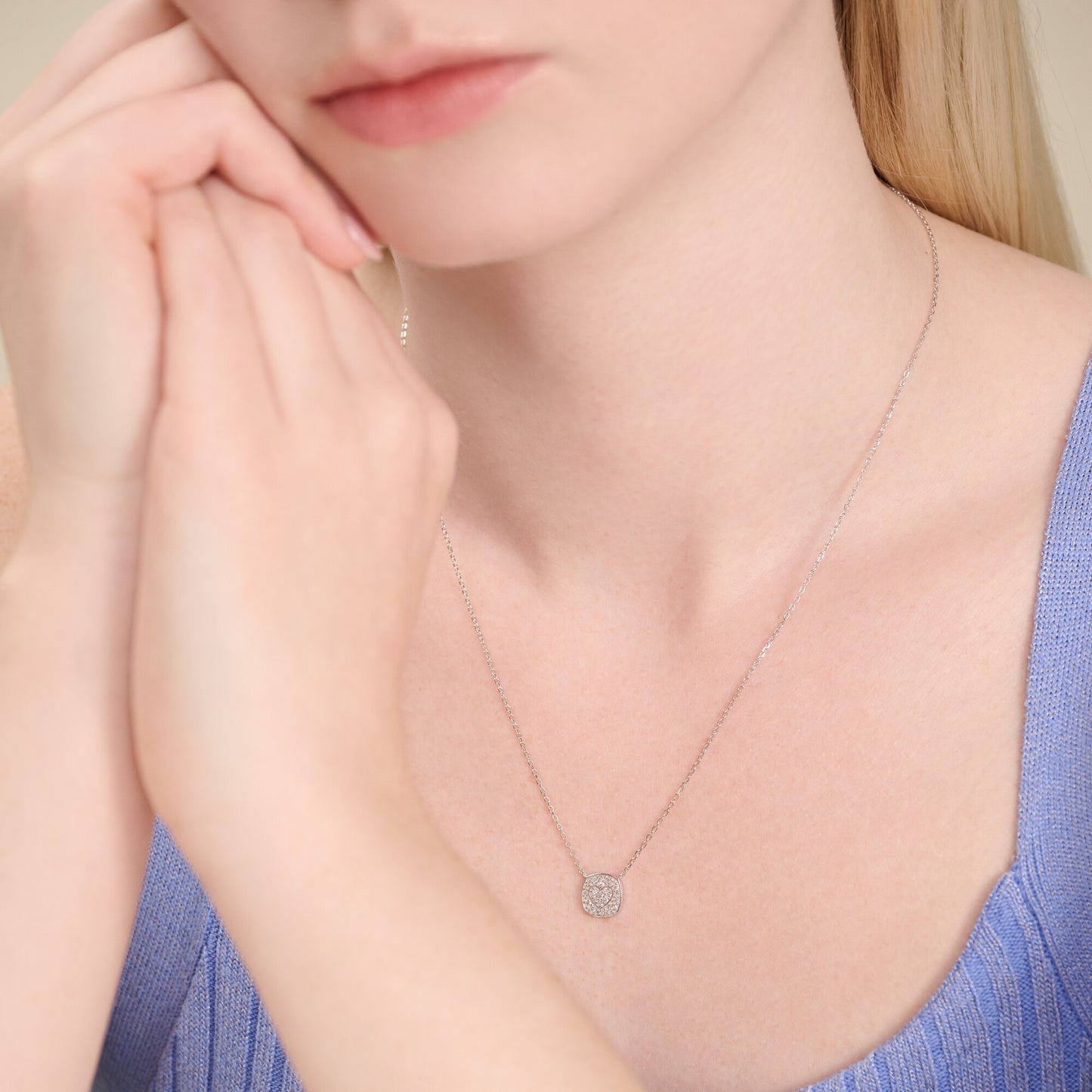 Heart Emblem Cushion Necklace in Rhodium-Plated Sterling Silver | M by Monte Luna