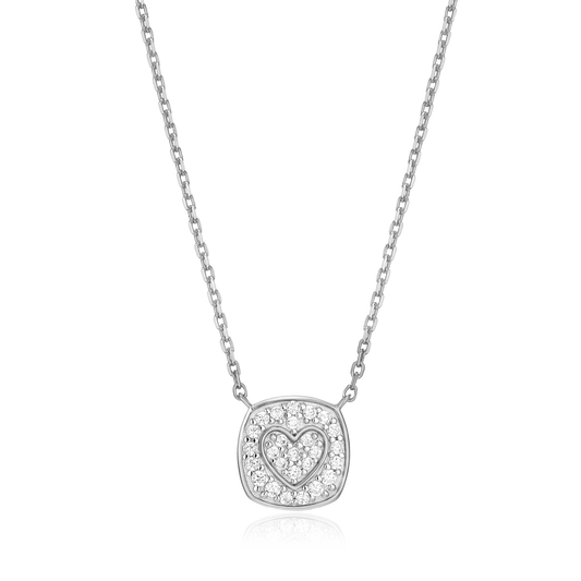 Heart Emblem Cushion Necklace in Rhodium-Plated Sterling Silver | M by Monte Luna
