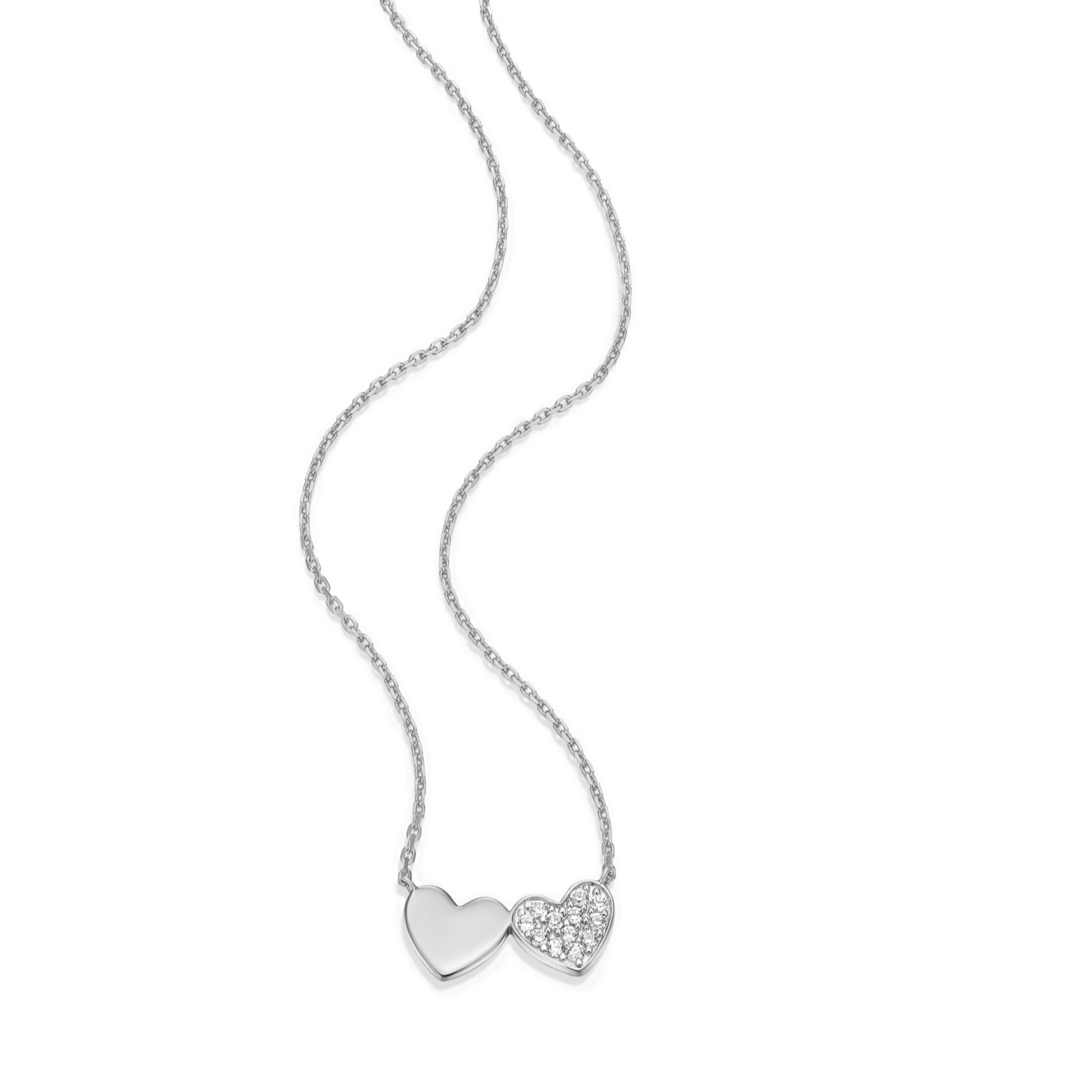Twin Heart Necklace in Rhodium-Plated Sterling Silver | M by Monte Luna