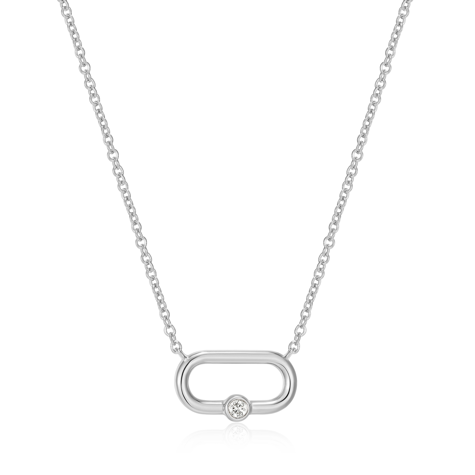 Paperclip & Lab-Created Diamond Accent Pendant Necklace in Rhodium-Plated Sterling Silver | M by Monte Luna