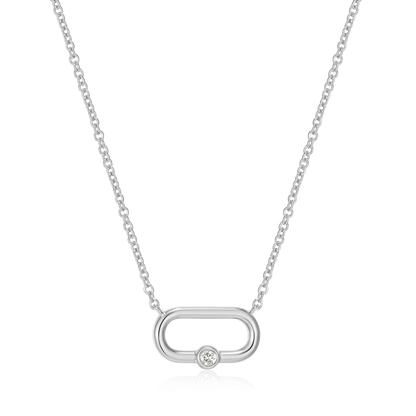 Paperclip & Lab-Created Diamond Accent Pendant Necklace in Rhodium-Plated Sterling Silver | M by Monte Luna