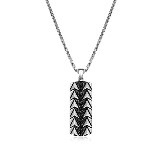 Chevron Rhodium and Gunmetal Sterling Silver and Black Sapphire Tag Necklace - UP07 | ethos