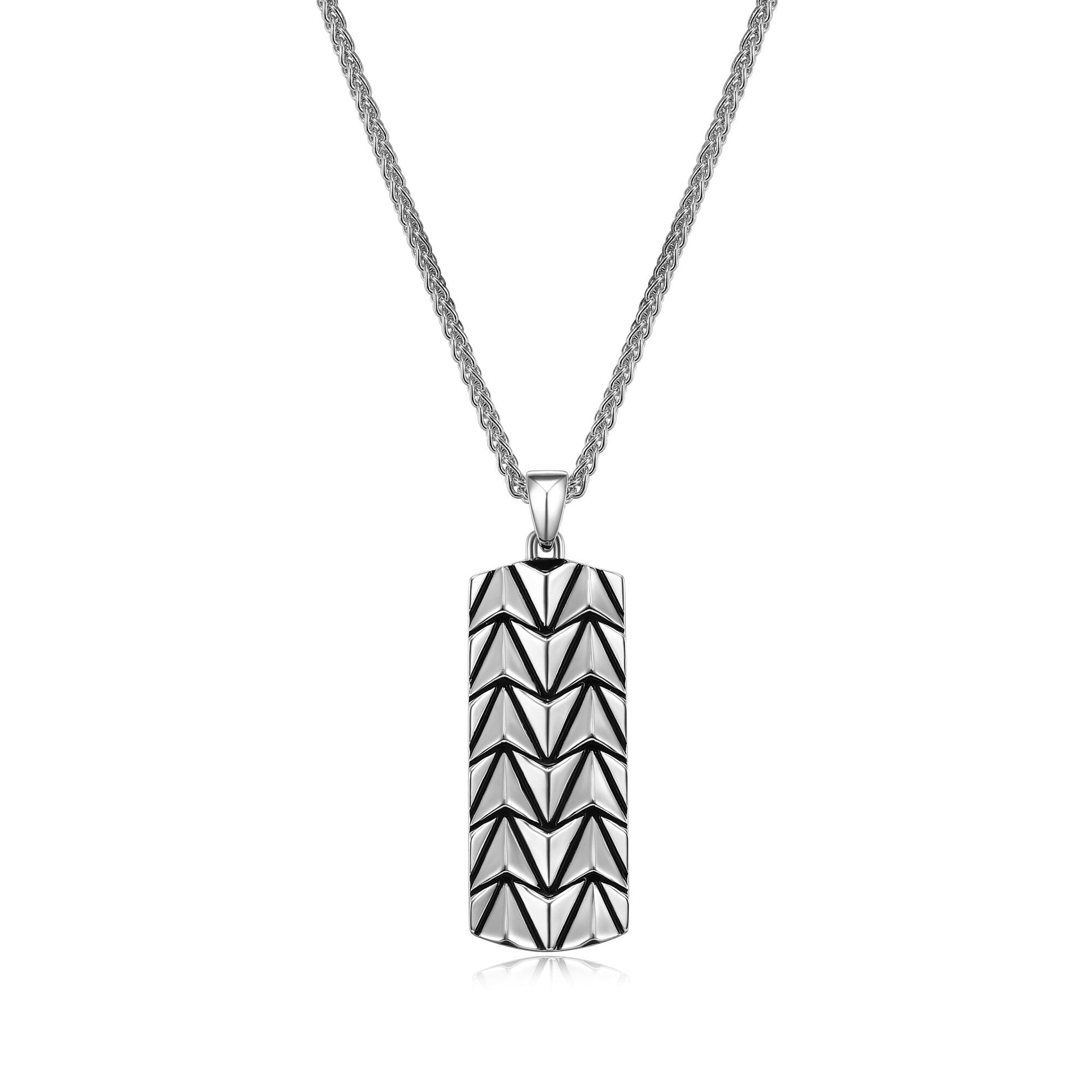 Chevron Rhodium Plated Sterling Silver Tag Necklace - UP08 | ethos