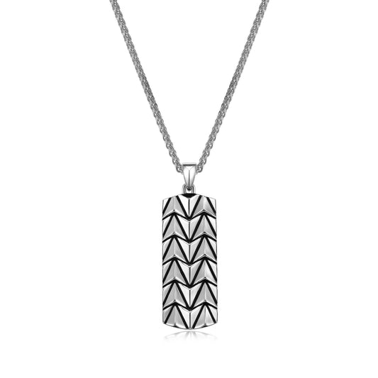 Chevron Rhodium Plated Sterling Silver Tag Necklace - UP08 | ethos